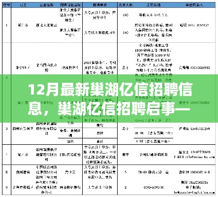 巢湖亿信最新招聘启事，探寻十二月职业发展机遇与最新职位