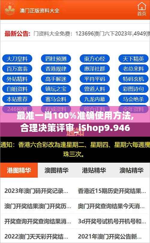 最准一肖100%准确使用方法,合理决策评审_iShop9.946