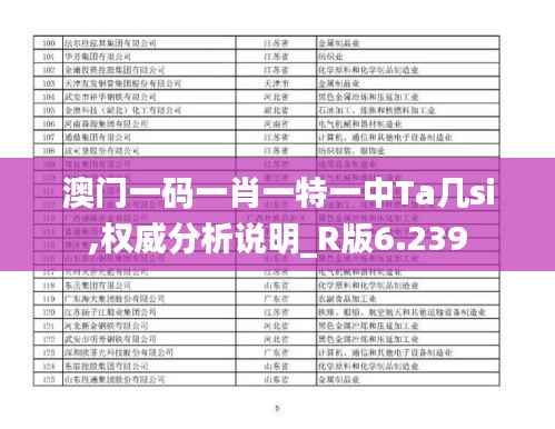 澳门一码一肖一特一中Ta几si,权威分析说明_R版6.239