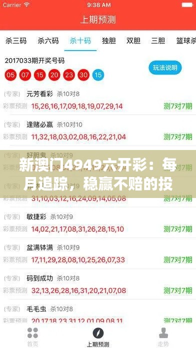 新澳门4949六开彩:每月追踪,稳赢不赔的投资选择