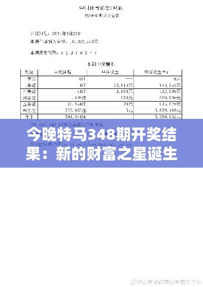 今晚特马348期开奖结果:新的财富之星诞生