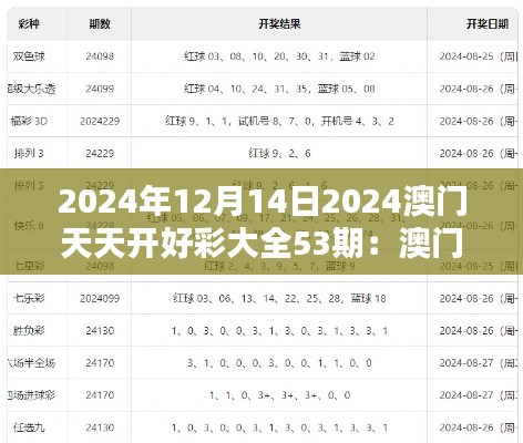 2024年12月14日2024澳门天天开好彩大全53期:澳门博彩行业的又一里程碑