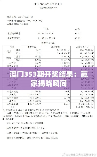 澳门353期开奖结果:赢家揭晓瞬间