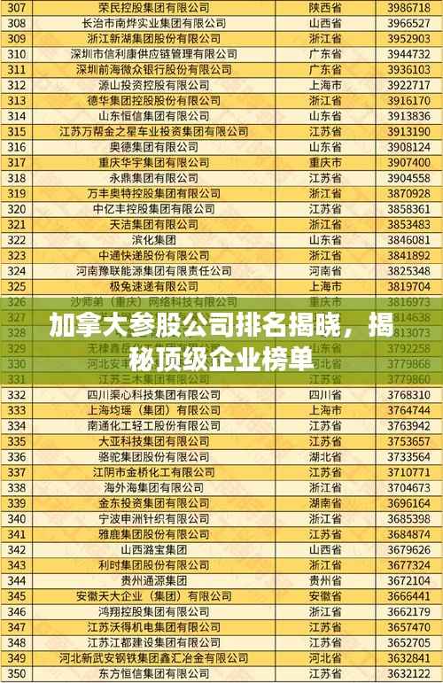 加拿大参股公司排名揭晓,揭秘顶级企业榜单