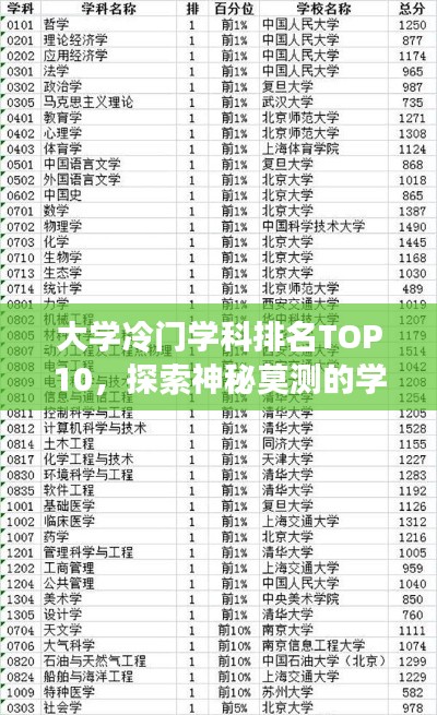 大学冷门学科排名TOP10,探索神秘莫测的学术殿堂