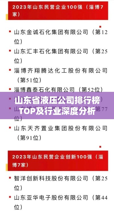山东省液压公司排行榜TOP及行业深度分析