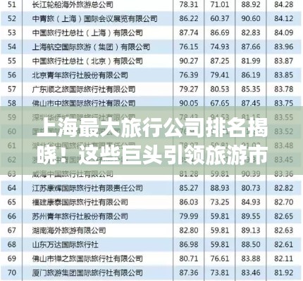 上海最大旅行公司排名揭晓!这些巨头引领旅游市场风向标