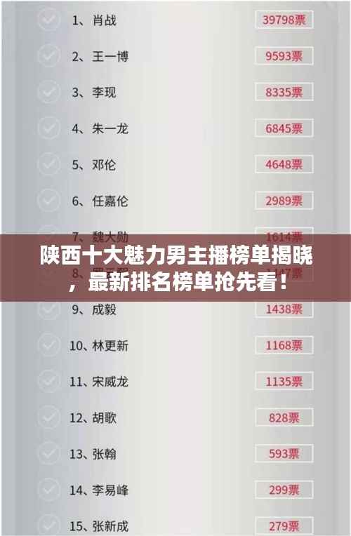 陕西十大魅力男主播榜单揭晓，最新排名榜单抢先看！