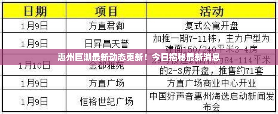 惠州巨潮最新动态更新!今日揭秘最新消息