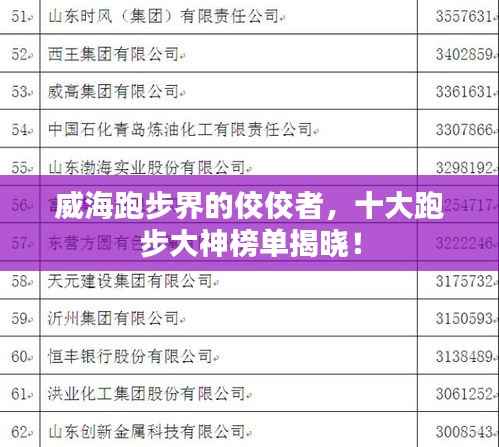 威海跑步界的佼佼者，十大跑步大神榜单揭晓！
