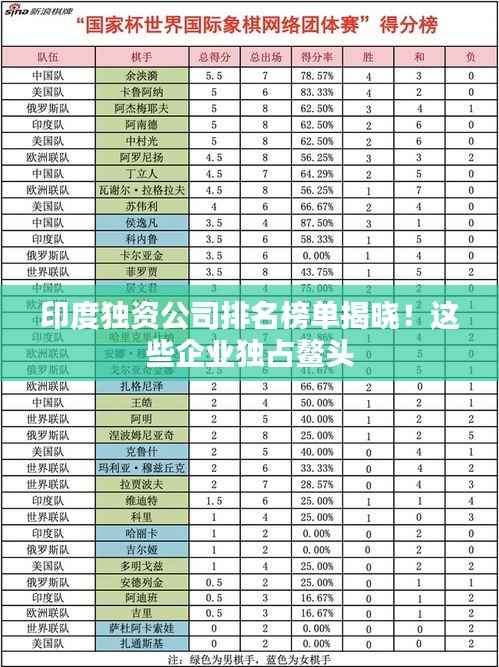 印度独资公司排名榜单揭晓！这些企业独占鳌头