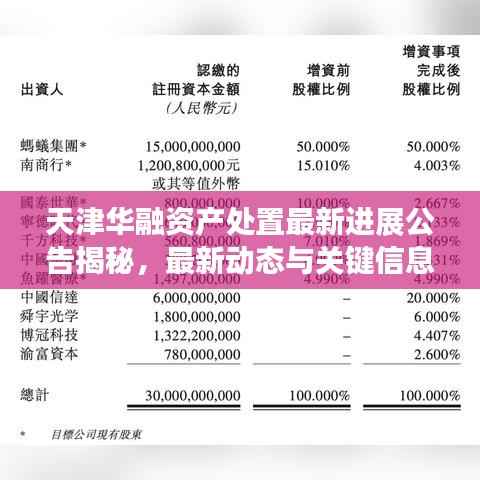 天津华融资产处置最新进展公告揭秘，最新动态与关键信息速递
