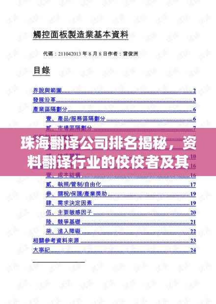 珠海翻译公司排名揭秘，资料翻译行业的佼佼者及其影响力解读