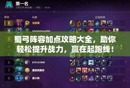 蜀弓阵容加点攻略大全,助你轻松提升战力,赢在起跑线!