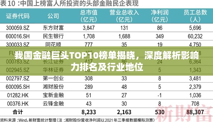 我国金融巨头TOP10榜单揭晓，深度解析影响力排名及行业地位
