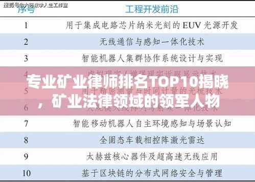 专业矿业律师排名TOP10揭晓,矿业法律领域的领军人物