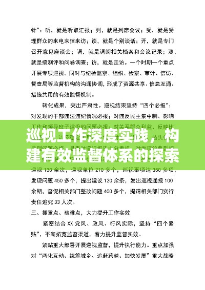 巡视工作深度实践,构建有效监督体系的探索与落实