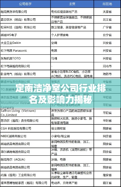 定南洁净室公司行业排名及影响力揭秘
