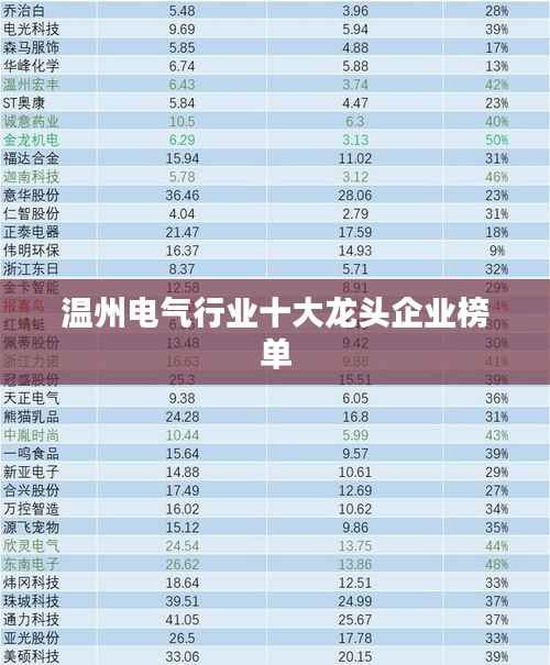 温州电气行业十大龙头企业榜单