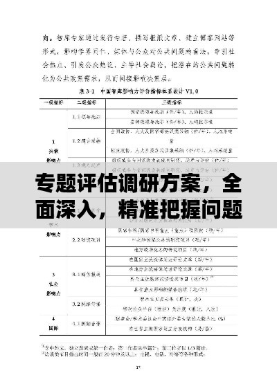 专题评估调研方案，全面深入，精准把握问题核心！
