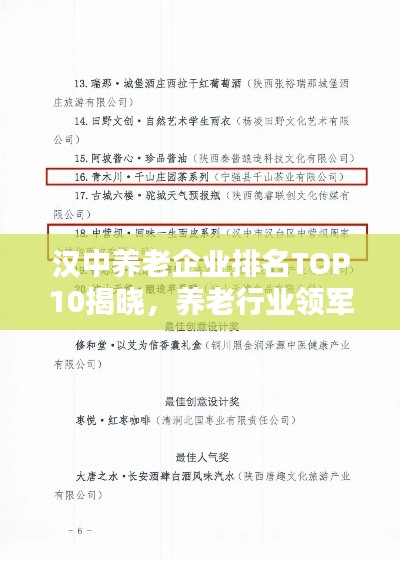 汉中养老企业排名TOP10揭晓，养老行业领军者榜单